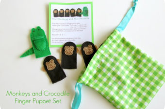 Monkeys and Crocodile Finger puppet Stuffie Set by Homemade by Jill