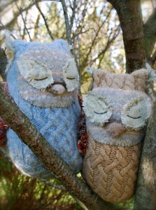 Felted Wool Sweater Owl Plushie by Mossy